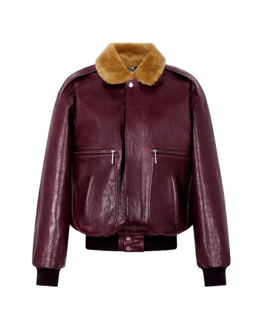 Rabanne Purple Shearling-Collar Leather Bomber Jacket