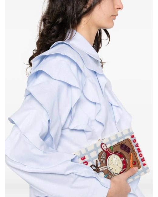 Sandro Blue Ruffled Cotton Shirt