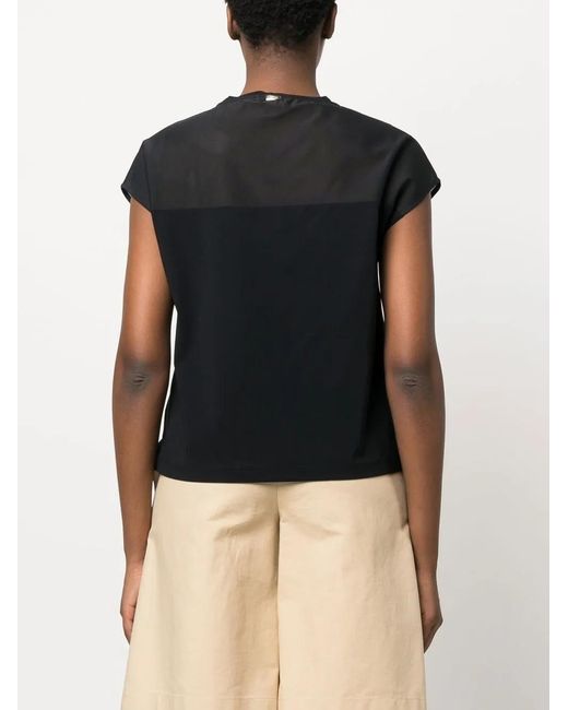Herno Black Tulle-Panel T-Shirt