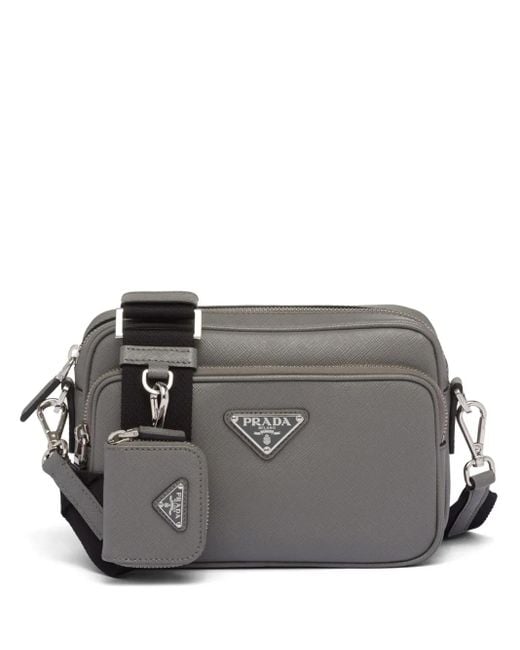 Prada Gray Triangle-Logo Leather Shoulder Bag for men
