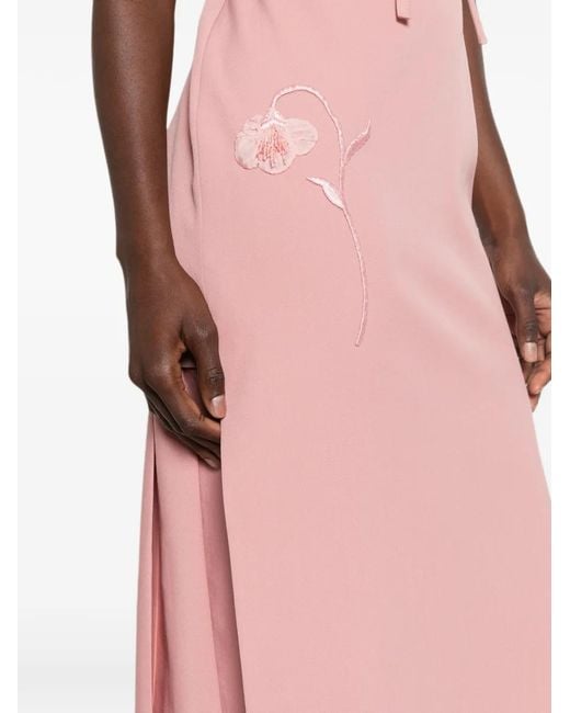 Erdem Pink Embroidered Pleated Midi Dress