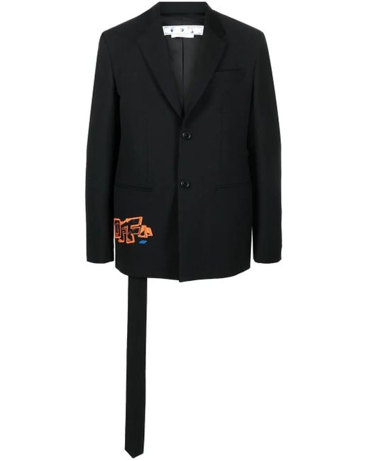 Off-White c/o Virgil Abloh Black Graffiti Logo Blazer With Faux Tie for men