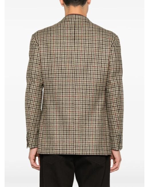Gabriele Pasini Brown Check-Pattern Peak-Lapels Blazer for men