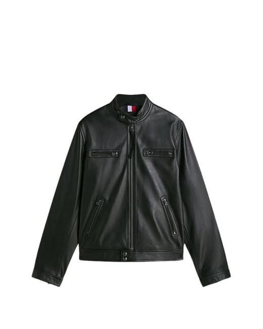 Tommy Hilfiger Black Leather Racer Jacket for men