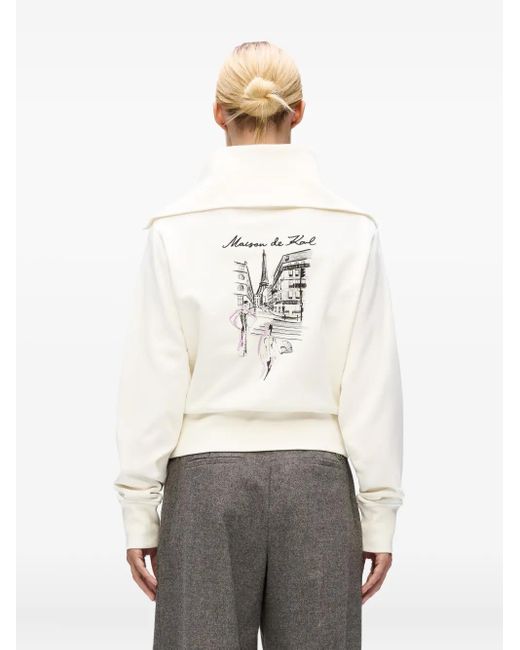 Felpa Eiffel Tower Con Mezza Zip di Karl Lagerfeld in White