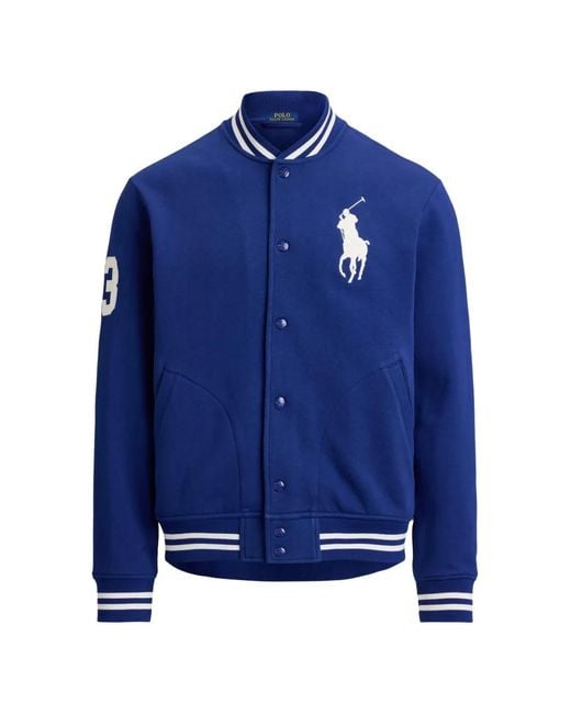 Polo Ralph Lauren Blue Fleece Baseball Jacket for men