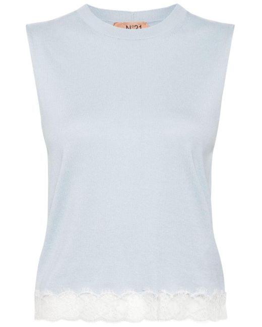 N°21 White Lace-trim Cotton Vest