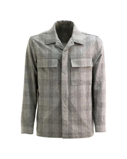 Cruna Gray Bruges Check-Pattern Overshirt for men