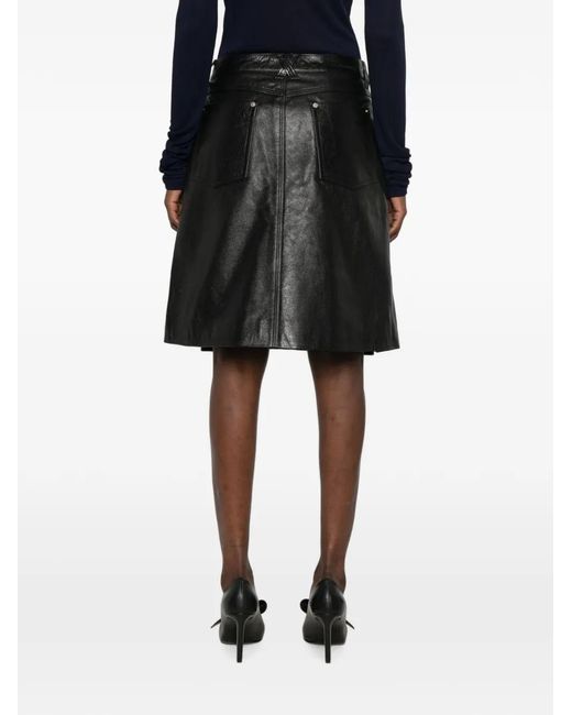 Wales Bonner Black Pleated Leather Midi Skirt