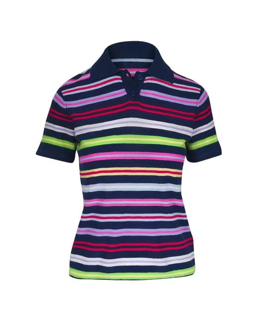 Majestic Filatures Blue Striped Cashmere Polo Shirt