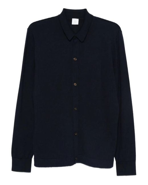 Eleventy Blue Button-Down Wool Shirt for men