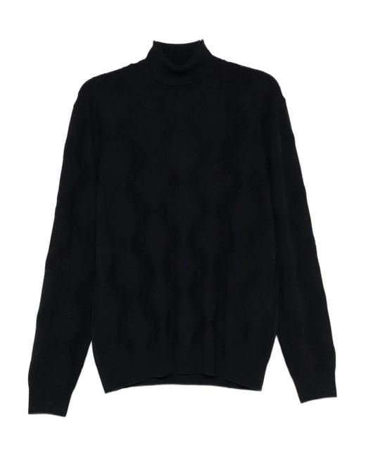 Corneliani Black Turtleneck Patterned Sweater for men