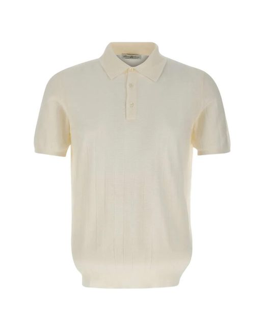 Della Ciana White Ribbed-Knit Polo Shirt for men