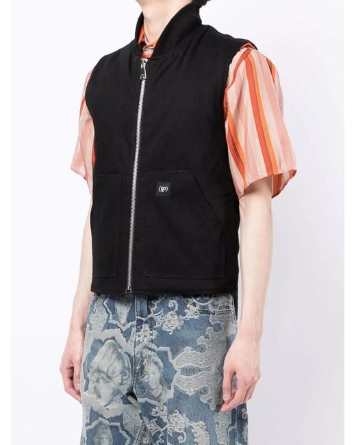 (DI)VISION Black Logo-Patch Zip-Up Gilet for men