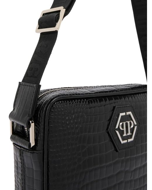 Philipp Plein Black Small Logo Patch Crossbody Bag for men