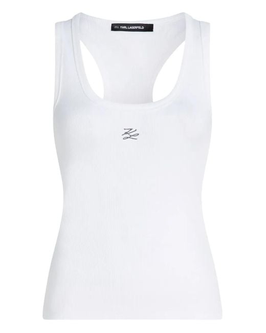 Karl Lagerfeld White Autograph Ribbed Tank Top