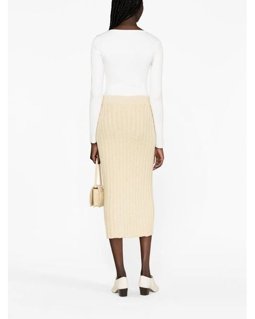 Jil Sander Natural Ribbed-Knit Wool Midi Skirt