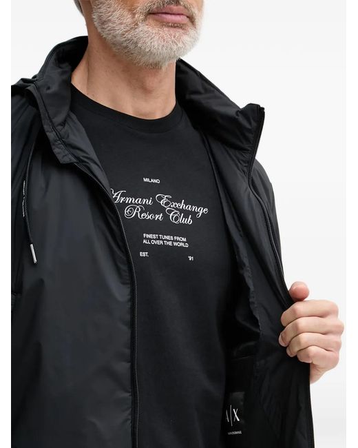 ARMANI EXCHANGE Black Hooded Logo-Print Jacket for men