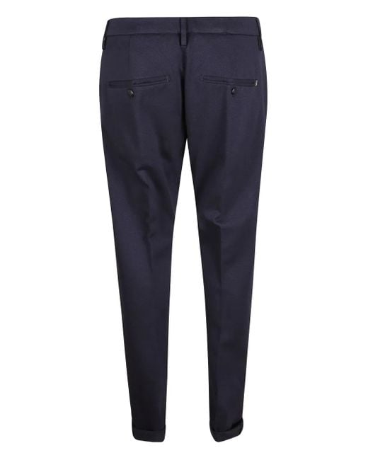 Dondup Blue Herringbone-Pattern Trousers for men