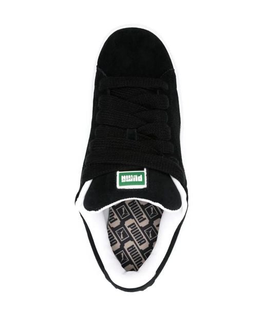 PUMA Black Stamped-Logo Suede Platform Sneakers