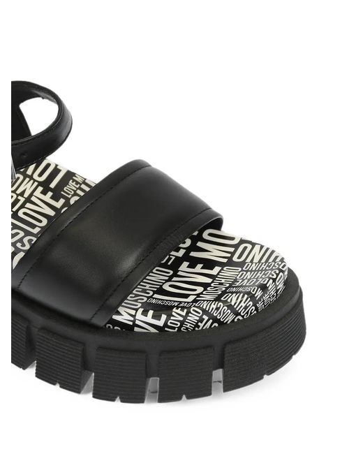 Moschino Black Logo-Print Leather Sandals