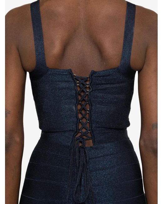 Hervé Léger Blue Neri Square-Neck Mini Dress