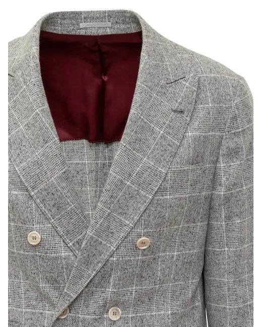 Brunello Cucinelli Gray Checked Blazer for men