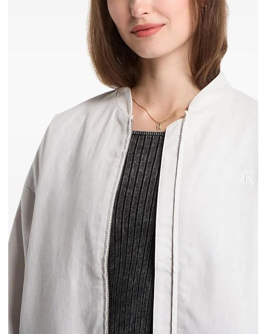 Calvin Klein White Logo-Embroidered Bomber Jacket