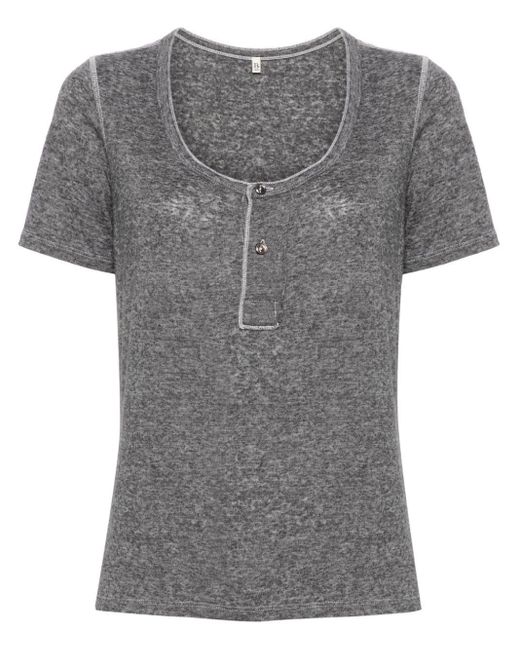R13 Gray Henley Linen Blend T-shirt