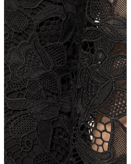 Nissa Black Shoulder-Pads Lace Mini Dress