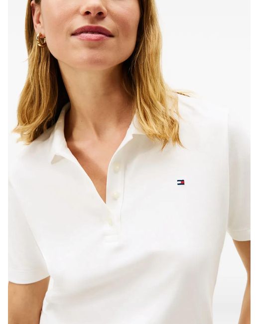 Tommy Hilfiger White Collared Short-Sleeve Polo Top