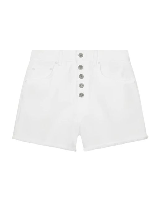 Dondup White Frayed Buttoned-Up Shorts