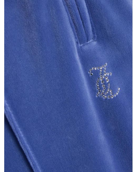 Juicy Couture Blue Diamanté-Logo Velour Track Pants