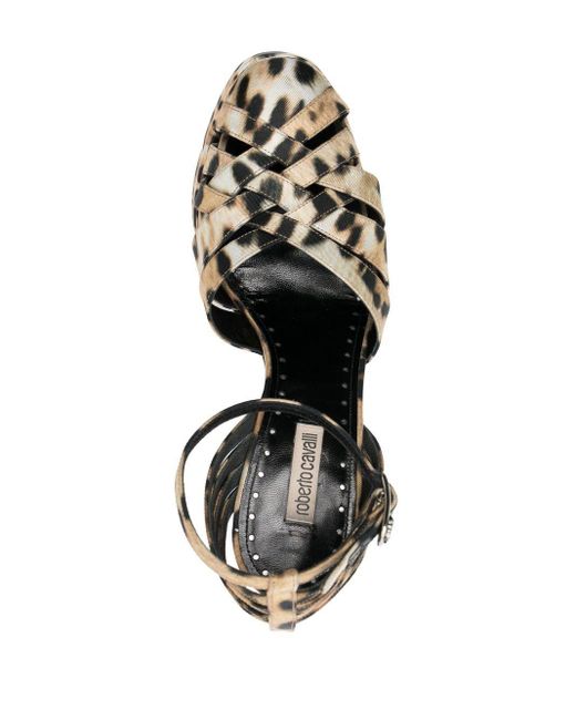 Roberto Cavalli Metallic Leopard-print Caged Platform Sandals