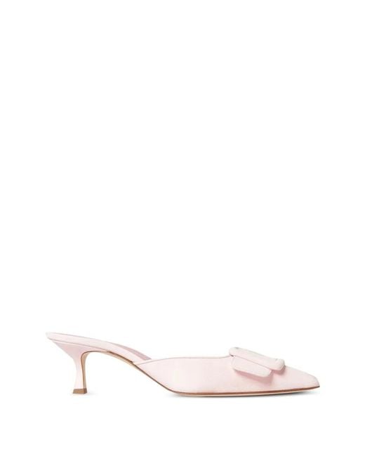 Manolo Blahnik Pink Maysale Buckle-Detail Mules