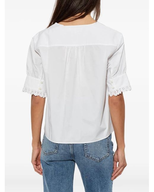 FRAME White Keepsake Broderie-Anglaise V-Neck Top