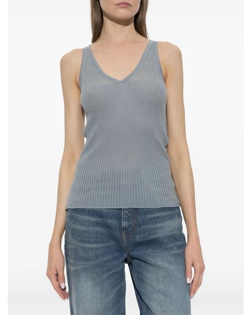 Chloé Blue Ribbed-Knit Wool Vest And Cardigan