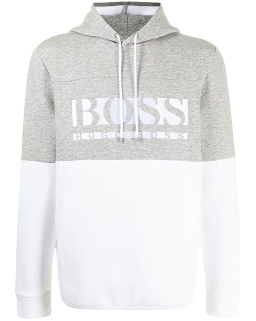 BOSS by Hugo Boss Fleece Hoodie mit Logo-Print in Grau für Herren - Lyst