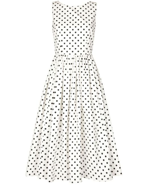 Dolce & Gabbana White Polka-dot Cotton Midi Dress