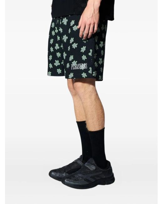 Pleasures Black Floral Seersucker Deck Shorts for men