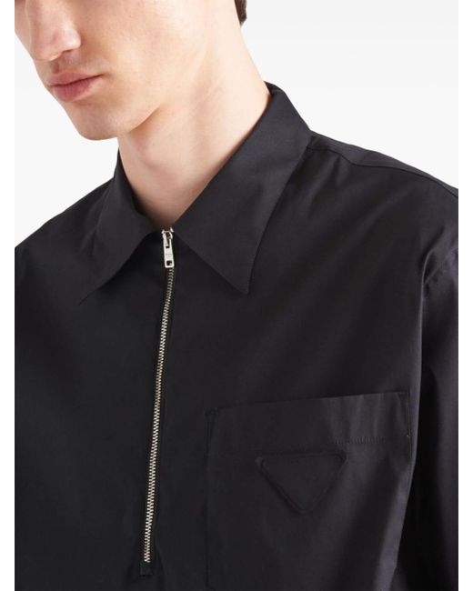 Prada Black Zip-up Short Sleeve Shirt for men