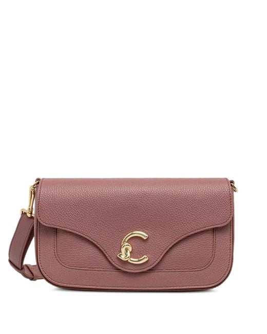 Coccinelle Purple Medium C-Me Logo-Plaque Leather Shoulder Bag
