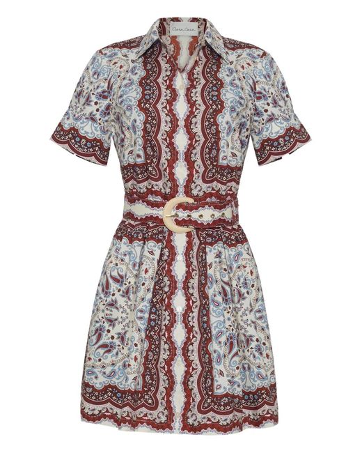 Abito Corto Malena Con Cintura E Stampa Paisley di Cara Cara in White