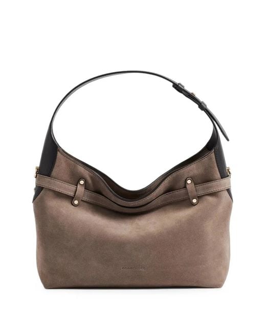 Borbonese Brown B-Halo Buckled Suede Shoulder Bag