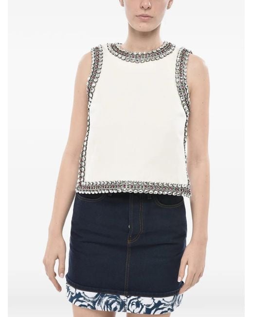Gucci Blue Bare-Back Silk-Blend Top With Jeweled Edges