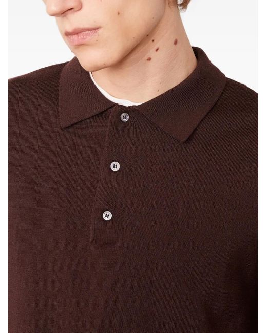 Officine Generale Brown Long-sleeve Ribbed Polo Shirt for men