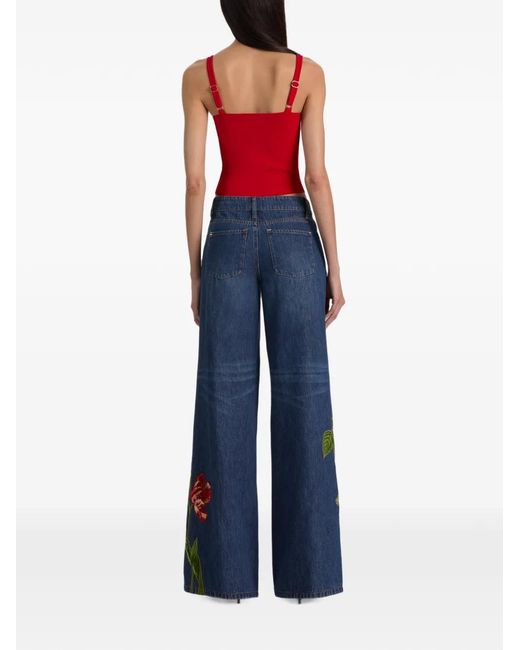Alice + Olivia Red Devin Square-Neck Top