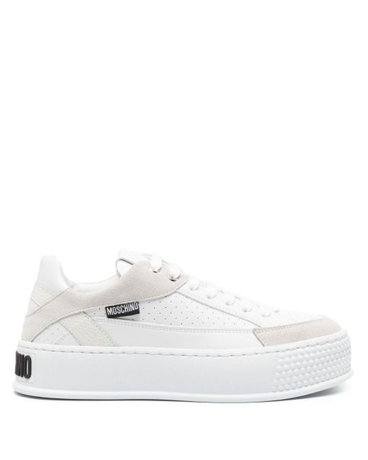 Moschino White Logo-embossed Leather Sneakers
