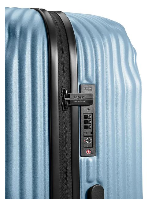 Crash Baggage Blue Logo-Detail Striped-Pattern Suitcase