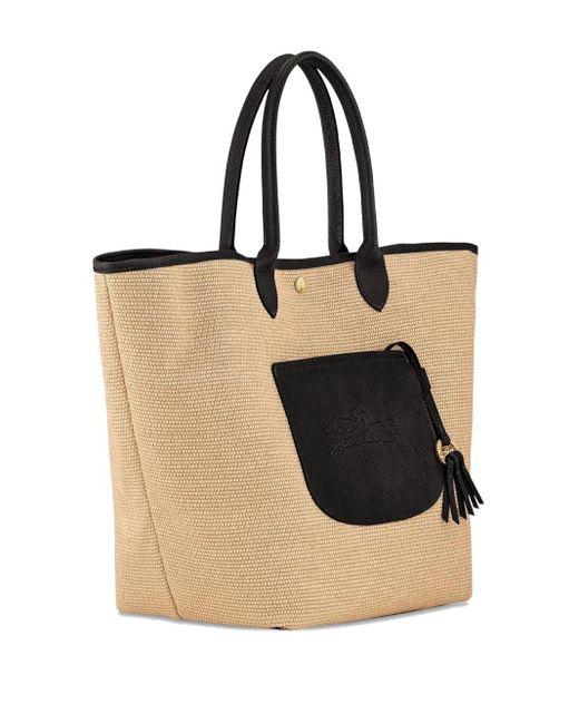 Longchamp Le Pilage Woven Straw Tote Bag in het Black